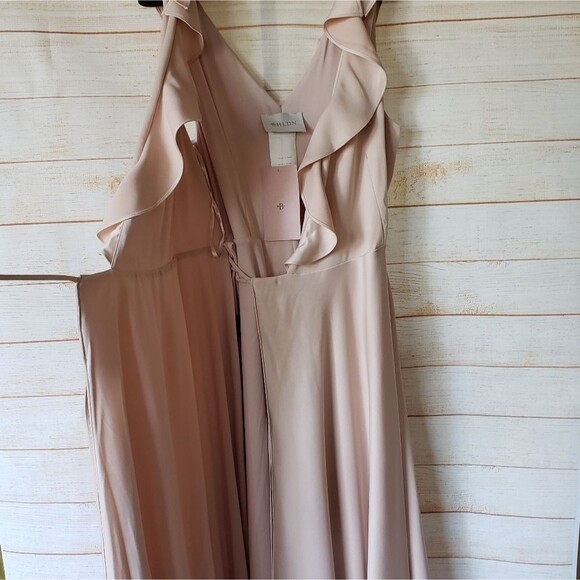 BHLDN Tansy Satin Ruffle Neckline Wrap Maxi Dress Gown in Oyster Sz 4 #60369113 - Picture 7 of 15
